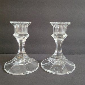 Pair Of Vintage 24% Full Lead Crystal Candlesticks 4 Inches Tall Made In USA